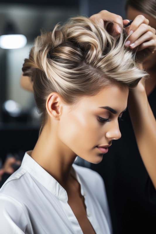 a hairstylist in a modern beauty salon. generative ai